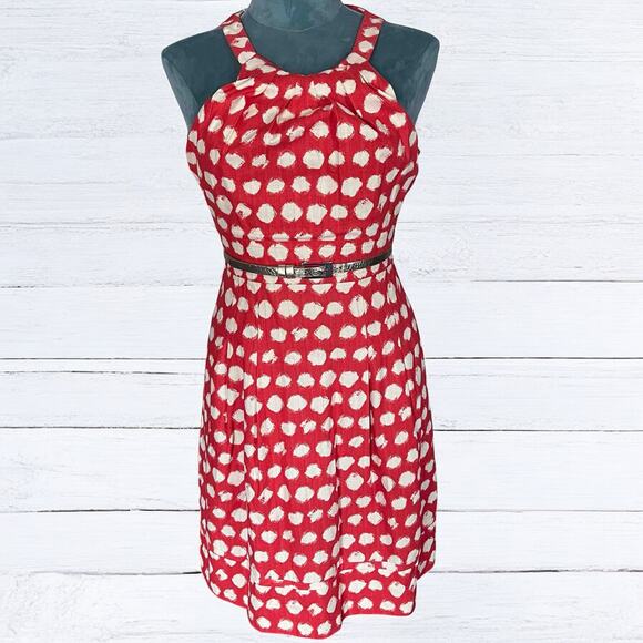 Eliza J Women's Red Polka Dot Sleeveless Fit & Flare Dress with Belt Size 4 - Picture 1 of 10